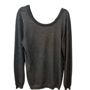 Sioni Shimmery Metallic Silver Pewter Scoop Sweater Size XL